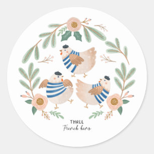 Drie Franse hennen 12 dagen kerstfolk Ronde Sticker