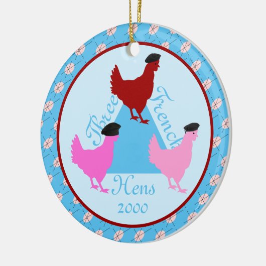 Drie Franse hennen - Aangepast jaar Keramisch Ornament (Links)