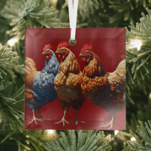 Drie Franse Hennen Geloven Hoop Liefdadigheid Uitg Glas Ornament