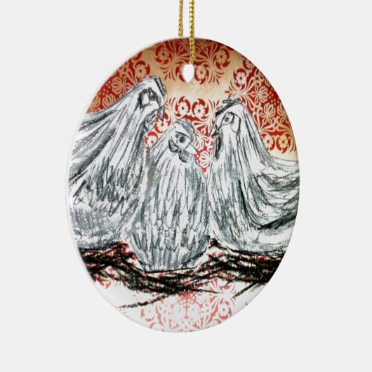 Drie Franse hennen Keramisch Ornament (Rechts)