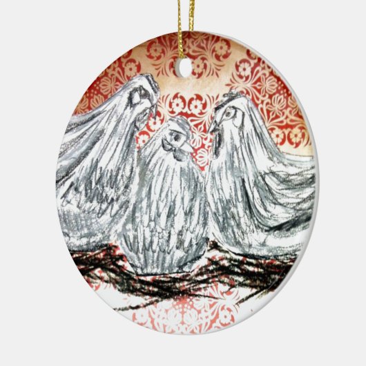 Drie Franse hennen Keramisch Ornament (Links)