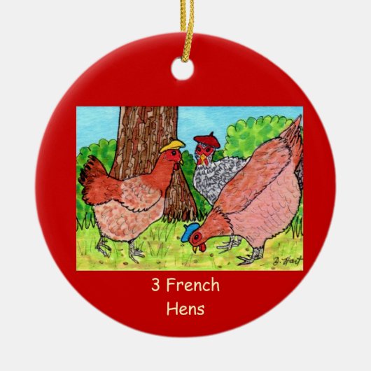 Drie Franse hennen Keramisch Ornament (Voorkant)