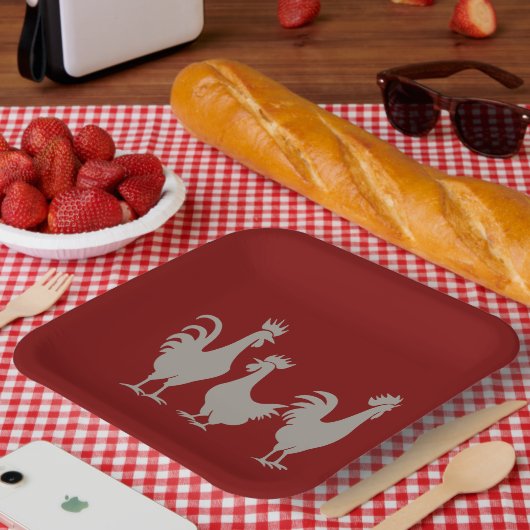 Drie Franse hennen knippen stencil-stijl 5 Papieren Bordje (Picknick)