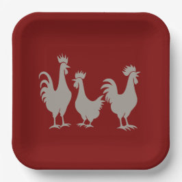 Drie Franse hennen knippen stencil-stijl 5 Papieren Bordje