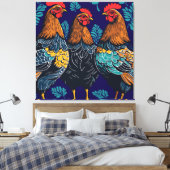 Drie Franse hennen knippen stencil-stijl Canvas Afdruk (Insitu (Slaapkamer))