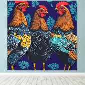 Drie Franse hennen knippen stencil-stijl Canvas Afdruk (Insitu (Houten vloer))