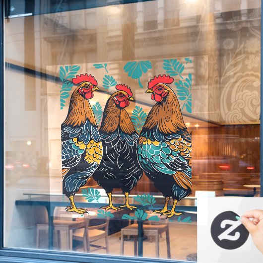 Drie Franse hennen knippen stencil-stijl Raamsticker (Cafe Raam)