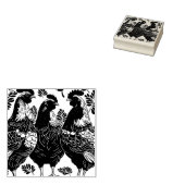 Drie Franse hennen knippen stencil-stijl Rubberstempel (Gestempeld)