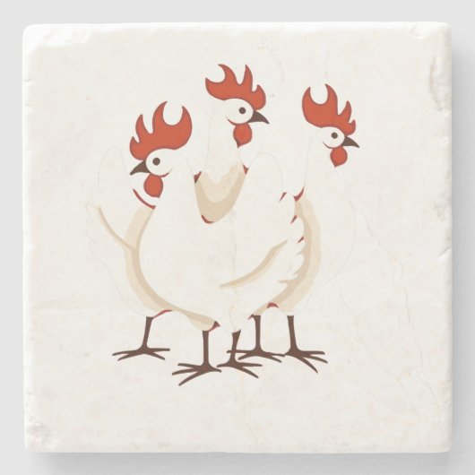 Drie Franse hennen Retro Mid-Century Cut-Out 1 Stenen Onderzetter (Voorkant)