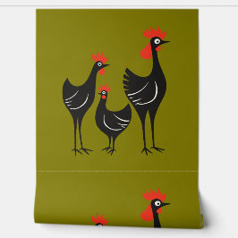 Drie Franse hennen Retro Mid-Century Cut-Out 3 Behang