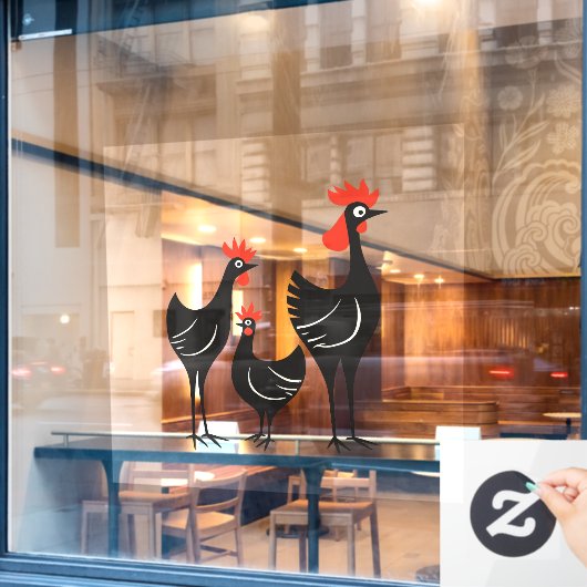 Drie Franse hennen Retro Mid-Century Cut-Out 3 Raamsticker (Cafe Raam)