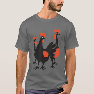 Drie Franse hennen Retro Mid-Century Cut-Out 4 T-shirt