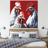 Drie-Franse-Hennen Wit-Gevederde Canvas Afdruk (Insitu (Slaapkamer))