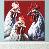 Drie-Franse-Hennen Wit-Gevederde Canvas Afdruk (Insitu (Houten vloer))