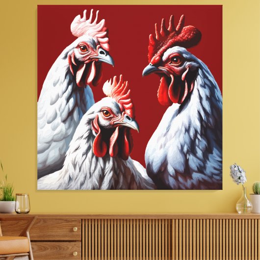 Drie-Franse-Hennen Wit-Gevederde Canvas Afdruk (Insitu (Woonkamer))