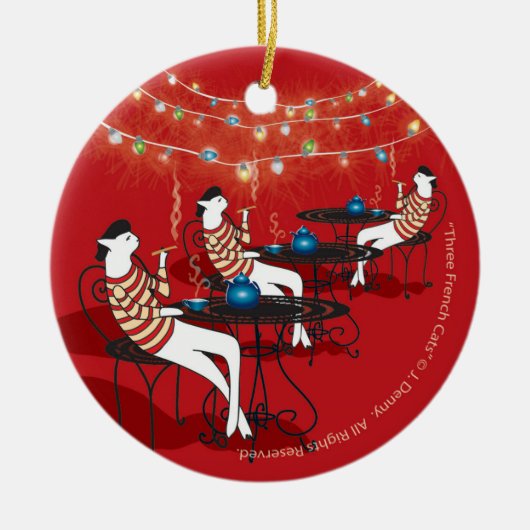 Drie Franse katten... Keramisch Ornament (Voorkant)