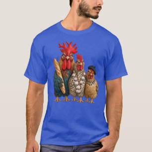 Drie Franse kippen knoflook, baguettes en gekakel T-shirt