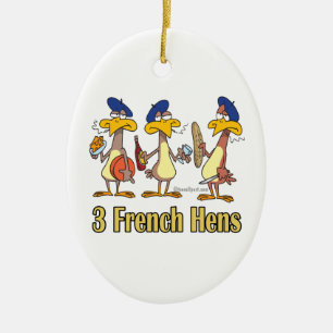 drie franse kippen op de derde kerstdag keramisch ornament