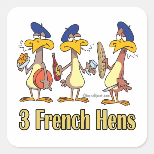 drie franse kippen op de derde kerstdag vierkante sticker (Voorkant)