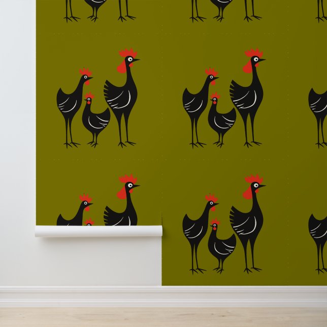 Drie Franse kippen Retro Midden-Eeuwse Uitknip 3 Behang (Applicatie)