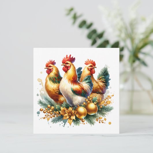 Drie Franse kippen | Twaalf dagen Kerst Feestdagenkaart (Staand voorkant)