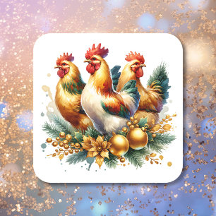 Drie Franse kippen   Twaalf dagen Kerst Vierkante Sticker