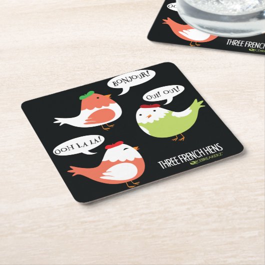 DRIE FRENCH HENS FUNNY CHRISTMAS ONDERZETTER (Schuin)