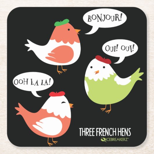 DRIE FRENCH HENS FUNNY CHRISTMAS ONDERZETTER (Voorkant)
