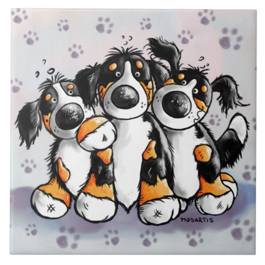 Drie Funny Bernese Mountain Dogs Cartoon Tegeltje (Voorkant)