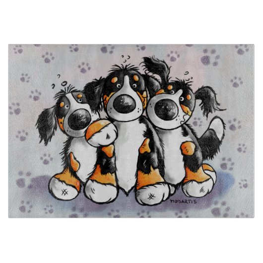 Drie Funny Bernese Mountain Dogs Cutting Board Snijplank (Voorkant)