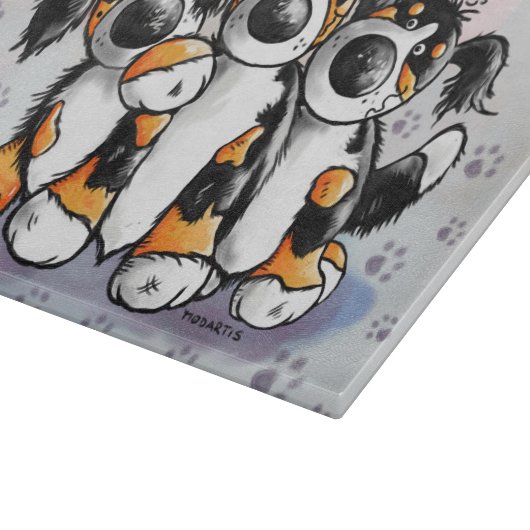 Drie Funny Bernese Mountain Dogs Cutting Board Snijplank (Hoek)