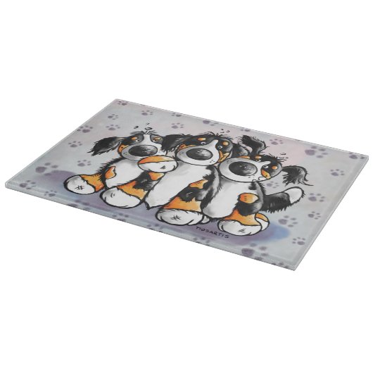 Drie Funny Bernese Mountain Dogs Cutting Board Snijplank (Hoek)