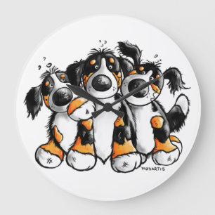 Drie Funny Bernese Mountain Dogs Wall Clock Grote Klok