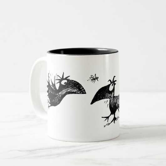 Drie Funny Black Crows Tweekleurige Koffiemok (Voorkant links)
