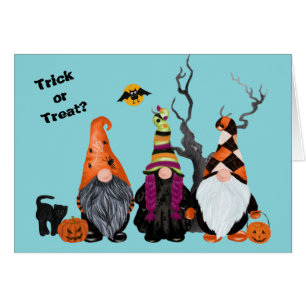 Drie Funny Gnomes Halloween Trick or treat
