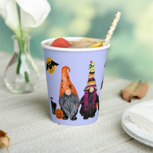 Drie Funny Halloween Gnomes Papieren Bekers