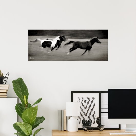 Drie galopingpaarden poster (Thuiskantoor)