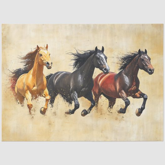 Drie Galopperende Paarden Decoupage Tissuepapier (Voorkant)