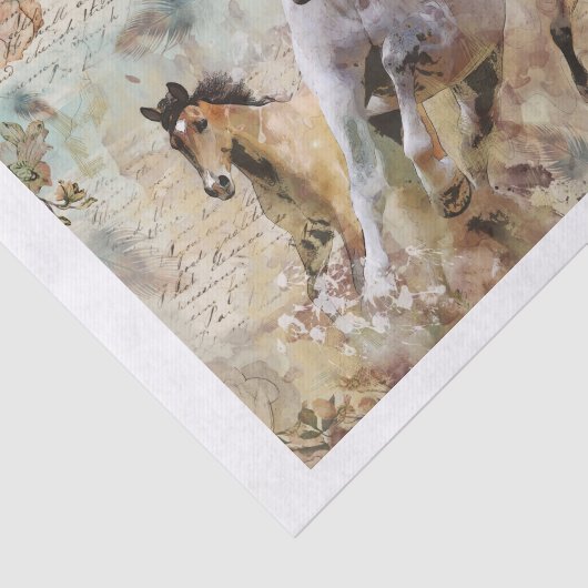 Drie galopperende wilde paarden collage tissuepapier (Detail)