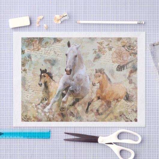 Drie galopperende wilde paarden collage tissuepapier (Craft)