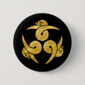 Drie ganzen Japans Kamon faux goud op zwart Ronde Button 5,7 Cm (Voorkant)