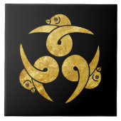 Drie Ganzen Japans Kamon Faux goud op zwart Tegeltje (Voorkant)