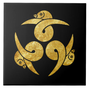 Drie Ganzen Japans Kamon Faux goud op zwart Tegeltje