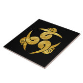 Drie Ganzen Japans Kamon Faux goud op zwart Tegeltje (Zijkant)