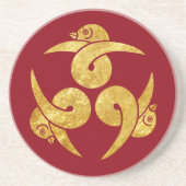Drie ganzen Japans Kamon in faux gold red Zandsteen Onderzetter (Voorkant)