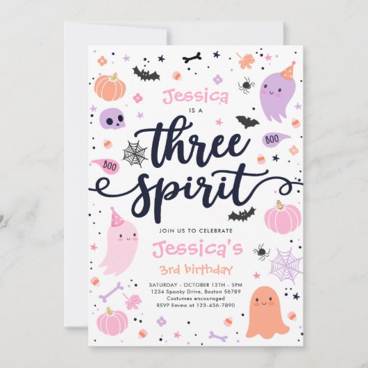 Drie Gedistilleerde Cute Halloween Ghost 3rd Birth Kaart (Voorkant)