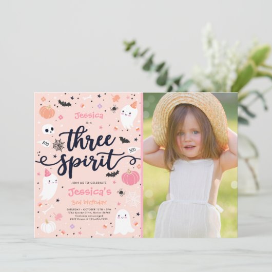 Drie Gedistilleerde Cute Halloween Ghost 3rd Birth Kaart (Staand voorkant)