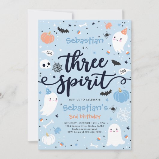 Drie Gedistilleerde Cute Halloween Ghost 3rd Birth Kaart (Voorkant)