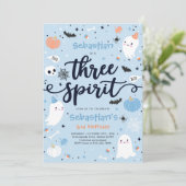 Drie Gedistilleerde Cute Halloween Ghost 3rd Birth Kaart (Staand voorkant)