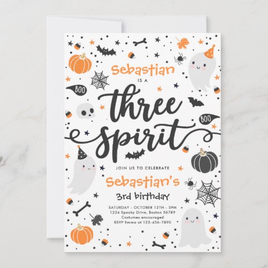 Drie Gedistilleerde Cute Halloween Ghost 3rd Birth Kaart (Voorkant)